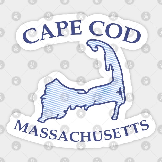 Preppy Vintage Blue Cape Cod Massachusetts Map Sticker by emrdesigns